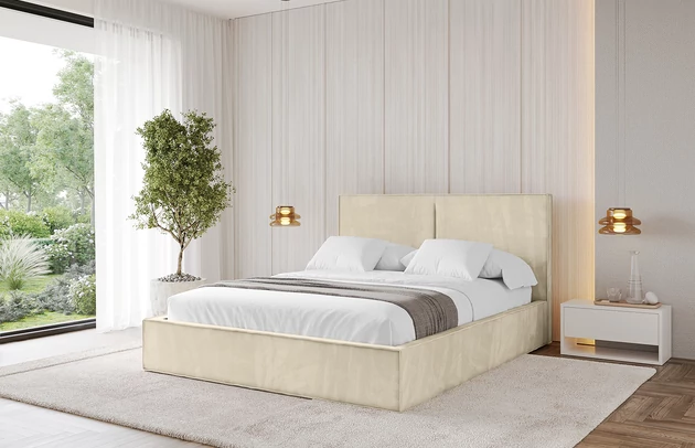 Bezug: Samt, Farbe: Beige - Monolith 4, Stoffbeschreibung: MONOLITH: Wasserabweisender und leicht zu reinigender Möbelstoff, scheuerfest (100.000 Martindale-Zyklen) lichtecht (5) und pillingarm (4-5), aus 100 % PES, Gewicht 330 g/m2 ±5 %, Zimmer: Schlafzimmer, Länge: 215 cm, Breite: 136 cm, Höhe: 105 cm, Größe: 120x200 cm, Länge der Schlaffläche: 200 cm, Breite der Schlaffläche: 120 cm, Liegehöhe: 48 cm, Matratze: Mit H3 / H4 Taschenfederkern Matratze, Höhe der Matratze: 25 cm, Matratzentyp: Taschenfederkernmatratze, Bettkasten: Ja, Anzahl der Bettkasten: 1, Höhe der Bettkasten: 30 cm, Höhe des Kopfteils: 105 cm, Dicke des Kopfteils: 8 cm, Gepolsterte Rückseite: Nein - 1