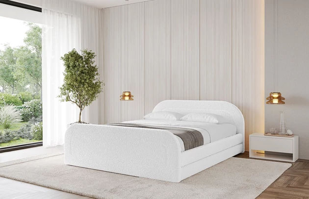 Bezug: Bouclé, Farbe: Weiß - Quelle 01, Stoffbeschreibung: Polsterstoff Quelle: hochwertiger Bouclé Stoff, strapazierfähig, atmungsaktiv und pflegeleicht. (80.000 Martindale-Zyklen) 100 % PES, pillingarm(4-5), Gewicht 315 g/m² ±5 %, Zimmer: Schlafzimmer, Länge: 224 cm, Breite: 168 cm, Höhe: 81 cm, Größe: 140x200 cm, Länge der Schlaffläche: 200 cm, Breite der Schlaffläche: 140 cm, Matratze: Mit H3 / H4 Taschenfederkern Matratze, Höhe der Matratze: 25 cm, Bettkasten: Ja, Anzahl der Bettkasten: 1, Höhe der Bettkasten: 33 cm, Höhe des Kopfteils: 81 cm, Dicke des Kopfteils: 8 cm, Dicke des Fußteils: 7 cm, Gepolsterte Rückseite: Nein - 1