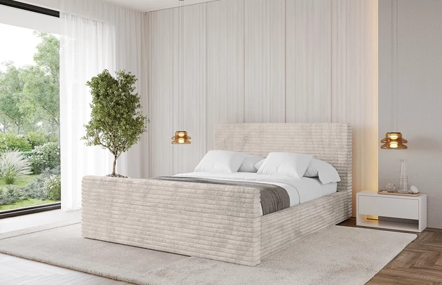 Bezug: Cord, Farbe: Creme - Tilia 01, Stoffbeschreibung: Polsterstoff Cord: angenehma Polsterstoff mit Kordstruktur (90.000 - 100.000 Martindale-Zyklen) leicht zu reinigender Möbellstoff, pillingarm (4-5), aus 100 %PES, 420 g/m2 ±5 %, Zimmer: Schlafzimmer, Länge: 222 cm, Breite: 136 cm, Höhe: 105 cm, Größe: 120x200 cm, Länge der Schlaffläche: 200 cm, Breite der Schlaffläche: 120 cm, Liegehöhe: 48 cm, Matratze: Mit H3 / H4 Taschenfederkern Matratze, Höhe der Matratze: 25 cm, Matratzentyp: Taschenfederkernmatratze, Bettkasten: Ja, Anzahl der Bettkasten: 1, Höhe der Bettkasten: 30 cm, Höhe des Kopfteils: 105 cm, Dicke des Kopfteils: 8 cm, Dicke des Fußteils: 7 cm, Gepolsterte Rückseite: Nein - 1