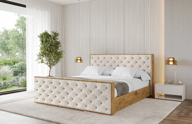 Bezug: Samt, Farbe: Beige - Casablanca 2301, Stoffbeschreibung: Polsterstoff Casablanca: „Pet-friendly“, leicht zu reinigen (CleanBOO+), wasserabweisend mit Lotuseffekt, scheuerfest (45.000 Martindale- Zyklen), Gewicht 310g/m2 ±5 %, Zimmer: Schlafzimmer, Länge: 230 cm, Breite: 140 cm, Höhe: 107 cm, Größe: 120x200 cm, Länge der Schlaffläche: 200 cm, Breite der Schlaffläche: 120 cm, Liegehöhe: 48 cm, Matratze: Mit H3 / H4 Taschenfederkern Matratze, Höhe der Matratze: 25 cm, Matratzentyp: Taschenfederkernmatratze, Bettkasten: Ja, Anzahl der Bettkasten: 1, Höhe der Bettkasten: 30 cm, Höhe des Kopfteils: 107 cm, Dicke des Kopfteils: 8 cm, Dicke des Fußteils: 7 cm, Gepolsterte Rückseite: Nein - 1