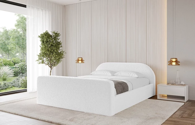 Bezug: Bouclé, Farbe: Weiß - Quelle 01, Stoffbeschreibung: Polsterstoff Quelle: hochwertiger Bouclé Stoff, strapazierfähig, atmungsaktiv und pflegeleicht. (80.000 Martindale-Zyklen) 100 % PES, pillingarm(4-5), Gewicht 315 g/m² ±5 %, Zimmer: Schlafzimmer, Länge: 222 cm, Breite: 156 cm, Höhe: 81 cm, Größe: 140x200 cm, Länge der Schlaffläche: 200 cm, Breite der Schlaffläche: 140 cm, Liegehöhe: 48 cm, Matratze: Mit H3 / H4 Taschenfederkern Matratze, Höhe der Matratze: 25 cm, Matratzentyp: Taschenfederkernmatratze, Bettkasten: Ja, Anzahl der Bettkasten: 1, Höhe der Bettkasten: 30 cm, Höhe des Kopfteils: 105 cm, Dicke des Kopfteils: 8 cm, Dicke des Fußteils: 7 cm, Gepolsterte Rückseite: Nein - 1