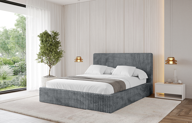 Bezug: Cord, Farbe: Dunkelgrau - Tilia 90, Stoffbeschreibung: Polsterstoff Cord: angenehma Polsterstoff mit Kordstruktur (90.000 - 100.000 Martindale-Zyklen) leicht zu reinigender Möbellstoff, pillingarm (4-5), aus 100 %PES, 420 g/m2 ±5 %, Zimmer: Schlafzimmer, Länge: 215 cm, Breite: 136 cm, Höhe: 105 cm, Größe: 120x200 cm, Länge der Schlaffläche: 200 cm, Breite der Schlaffläche: 120 cm, Liegehöhe: 48 cm, Matratze: Mit H3 / H4 Taschenfederkern Matratze, Höhe der Matratze: 25 cm, Matratzentyp: Taschenfederkernmatratze, Bettkasten: Ja, Anzahl der Bettkasten: 1, Höhe der Bettkasten: 30 cm, Höhe des Kopfteils: 105 cm, Dicke des Kopfteils: 8 cm, Gepolsterte Rückseite: Nein - 1