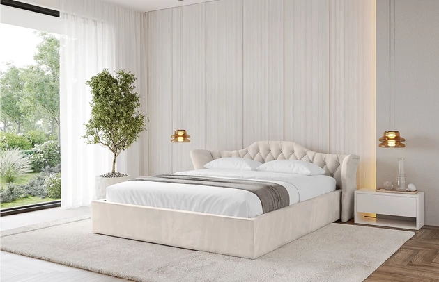 Bezug: Velvet, Farbe: Beige - Casablanca 2301, Stoffbeschreibung: Polsterstoff Casablanca: „Pet-friendly“, leicht zu reinigen (CleanBOO+), wasserabweisend mit Lotuseffekt, scheuerfest (45.000 Martindale- Zyklen), Gewicht 310g/m2 ±5 %, Zimmer: Schlafzimmer, Länge: 215 cm, Breite: 136 cm, Höhe: 81 cm, Größe: 120x200 cm, Länge der Schlaffläche: 200 cm, Breite der Schlaffläche: 120 cm, Liegehöhe: 48 cm, Matratze: Mit H3 / H4 Taschenfederkern Matratze, Höhe der Matratze: 25 cm, Matratzentyp: Taschenfederkernmatratze, Bettkasten: Ja, Anzahl der Bettkasten: 1, Höhe der Bettkasten: 30 cm, Höhe des Kopfteils: 81 cm, Dicke des Kopfteils: 8 cm, Gepolsterte Rückseite: Nein - 1