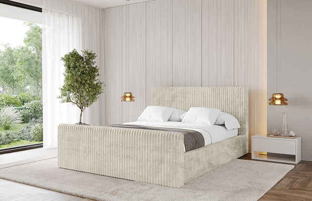 Bezug: Cord, Farbe: Creme - Tilia 03, Stoffbeschreibung: Polsterstoff Cord: angenehma Polsterstoff mit Kordstruktur (90.000 - 100.000 Martindale-Zyklen) leicht zu reinigender Möbellstoff, pillingarm (4-5), aus 100 %PES, 420 g/m2 ±5 %, Zimmer: Schlafzimmer, Länge: 222 cm, Breite: 176 cm, Höhe: 105 cm, Größe: 160x200 cm, Länge der Schlaffläche: 200 cm, Breite der Schlaffläche: 160 cm, Liegehöhe: 48 cm, Matratze: Mit H3 / H4 Taschenfederkern Matratze, Höhe der Matratze: 25 cm, Matratzentyp: Taschenfederkernmatratze, Bettkasten: Ja, Anzahl der Bettkasten: 1, Höhe der Bettkasten: 30 cm, Höhe des Kopfteils: 105 cm, Dicke des Kopfteils: 8 cm, Dicke des Fußteils: 7 cm, Gepolsterte Rückseite: Nein - 1