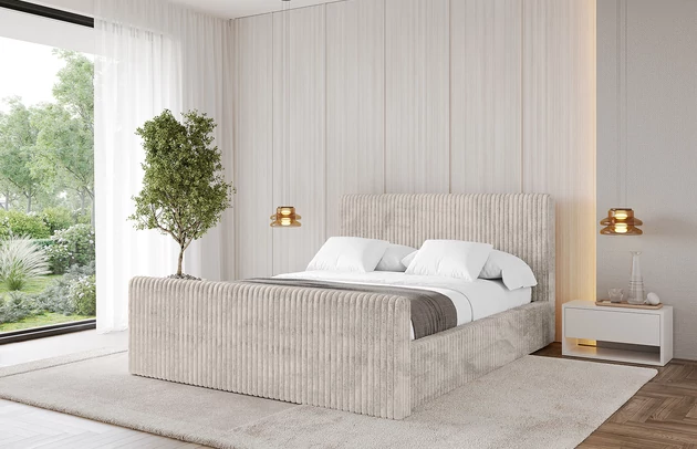 Bezug: Cord, Farbe: Creme - Tilia 01, Stoffbeschreibung: Polsterstoff Cord: angenehma Polsterstoff mit Kordstruktur (90.000 - 100.000 Martindale-Zyklen) leicht zu reinigender Möbellstoff, pillingarm (4-5), aus 100 %PES, 420 g/m2 ±5 %, Zimmer: Schlafzimmer, Länge: 222 cm, Breite: 136 cm, Höhe: 105 cm, Größe: 120x200 cm, Länge der Schlaffläche: 200 cm, Breite der Schlaffläche: 120 cm, Liegehöhe: 48 cm, Matratze: Mit H3 / H4 Taschenfederkern Matratze, Höhe der Matratze: 25 cm, Matratzentyp: Taschenfederkernmatratze, Bettkasten: Ja, Anzahl der Bettkasten: 1, Höhe der Bettkasten: 30 cm, Höhe des Kopfteils: 105 cm, Dicke des Kopfteils: 8 cm, Dicke des Fußteils: 7 cm, Gepolsterte Rückseite: Nein - 1