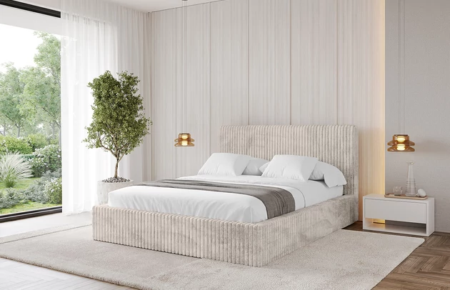 Bezug: Cord, Farbe: Creme - Tilia 01, Stoffbeschreibung: Polsterstoff Cord: angenehma Polsterstoff mit Kordstruktur (90.000 - 100.000 Martindale-Zyklen) leicht zu reinigender Möbellstoff, pillingarm (4-5), aus 100 %PES, 420 g/m2 ±5 %, Zimmer: Schlafzimmer, Länge: 215 cm, Breite: 136 cm, Höhe: 105 cm, Größe: 120x200 cm, Länge der Schlaffläche: 200 cm, Breite der Schlaffläche: 120 cm, Liegehöhe: 48 cm, Matratze: Mit H3 / H4 Taschenfederkern Matratze, Höhe der Matratze: 25 cm, Matratzentyp: Taschenfederkernmatratze, Bettkasten: Ja, Anzahl der Bettkasten: 1, Höhe der Bettkasten: 30 cm, Höhe des Kopfteils: 105 cm, Dicke des Kopfteils: 8 cm, Gepolsterte Rückseite: Nein - 1