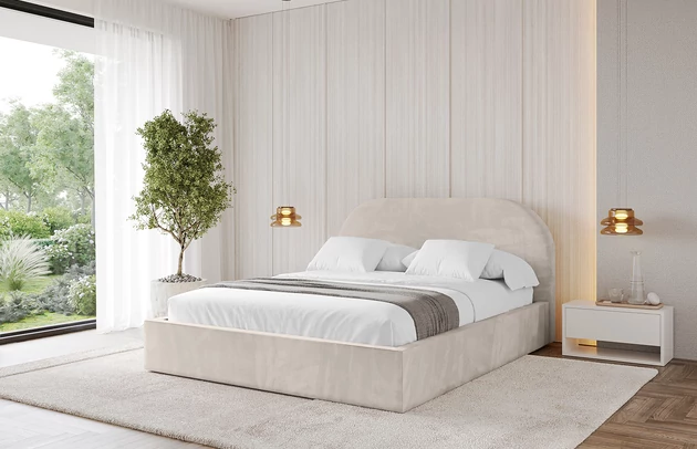 Bezug: Samt, Farbe: Beige - Casablanca 2301, Stoffbeschreibung: Polsterstoff Casablanca: „Pet-friendly“, leicht zu reinigen (CleanBOO+), wasserabweisend mit Lotuseffekt, scheuerfest (45.000 Martindale- Zyklen), Gewicht 310g/m2 ±5 %, Zimmer: Schlafzimmer, Länge: 215 cm, Breite: 136 cm, Höhe: 105 cm, Größe: 120x200 cm, Länge der Schlaffläche: 200 cm, Breite der Schlaffläche: 120 cm, Liegehöhe: 48 cm, Matratze: Mit H3 / H4 Taschenfederkern Matratze, Höhe der Matratze: 25 cm, Matratzentyp: Taschenfederkernmatratze, Bettkasten: Ja, Anzahl der Bettkasten: 1, Höhe der Bettkasten: 30 cm, Höhe des Kopfteils: 105 cm, Dicke des Kopfteils: 8 cm, Gepolsterte Rückseite: Nein - 1