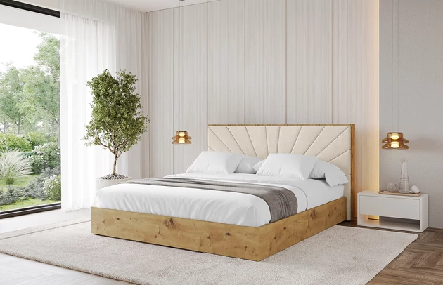 Bezug: Cord, Farbe: Beige - Poso 105, Stoffbeschreibung: POSO ist ein angenehm anzufühlender Velours mit Kordstruktur (35000 MartindaleZyklen) und leicht zu reinigender Möbellstoff, lichtecht (5) und pillingarm (5), Gewicht 380 g/m2 ±5%, Zimmer: Schlafzimmer, Länge: 220 cm, Breite: 160 cm, Höhe: 107 cm, Größe: 140x200 cm, Länge der Schlaffläche: 200 cm, Breite der Schlaffläche: 140 cm, Liegehöhe: 48 cm, Matratze: Mit H3 / H4 Taschenfederkern Matratze, Höhe der Matratze: 25 cm, Matratzentyp: Taschenfederkernmatratze, Bettkasten: Ja, Anzahl der Bettkasten: 1, Höhe der Bettkasten: 30 cm, Höhe des Kopfteils: 107 cm, Dicke des Kopfteils: 8 cm, Gepolsterte Rückseite: Nein - 1