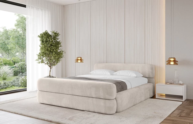 Bezug: Velvet, Farbe: Beige - Casablanca 2301, Stoffbeschreibung: Polsterstoff Casablanca: „Pet-friendly“, leicht zu reinigen (CleanBOO+), wasserabweisend mit Lotuseffekt, scheuerfest (45.000 Martindale- Zyklen), Gewicht 310g/m2 ±5 %, Zimmer: Schlafzimmer, Länge: 226 cm, Breite: 152 cm, Höhe: 81 cm, Größe: 120x200 cm, Länge der Schlaffläche: 200 cm, Breite der Schlaffläche: 120 cm, Liegehöhe: 48 cm, Matratze: Mit H3 / H4 Taschenfederkern Matratze, Höhe der Matratze: 25 cm, Matratzentyp: Taschenfederkernmatratze, Bettkasten: Ja, Anzahl der Bettkasten: 1, Höhe der Bettkasten: 30 cm, Höhe des Kopfteils: 81 cm, Dicke des Kopfteils: 8 cm, Dicke des Fußteils: 7 cm, Gepolsterte Rückseite: Nein - 1