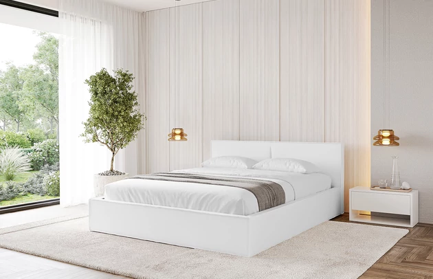 Bezug: Kunstleder, Farbe: Weiß - Soft 17, Stoffbeschreibung: Polsterstoff SOFT:Leicht zu reinigendes Lederimitat. scheuerfest (100.000 Martindale-Zyklen). lichtecht (6). reibecht (4-5). 100%PU (Oberseite) + 75%PES mit 25%CO (Unterseite), Zimmer: Schlafzimmer, Länge: 215 cm, Breite: 136 cm, Höhe: 81 cm, Größe: 120x200 cm, Länge der Schlaffläche: 200 cm, Breite der Schlaffläche: 120 cm, Liegehöhe: 48 cm, Matratze: Mit H3 / H4 Taschenfederkern Matratze, Höhe der Matratze: 25 cm, Matratzentyp: Taschenfederkernmatratze, Bettkasten: Ja, Anzahl der Bettkasten: 1, Höhe der Bettkasten: 30 cm, Höhe des Kopfteils: 105 cm, Dicke des Kopfteils: 8 cm, Gepolsterte Rückseite: Nein - 1