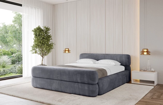 Bezug: Velvet, Farbe: Dunkelgrau - Casablanca 2315, Stoffbeschreibung: Polsterstoff Casablanca: „Pet-friendly“, leicht zu reinigen (CleanBOO+), wasserabweisend mit Lotuseffekt, scheuerfest (45.000 Martindale- Zyklen), Gewicht 310g/m2 ±5 %, Zimmer: Schlafzimmer, Länge: 226 cm, Breite: 152 cm, Höhe: 81 cm, Größe: 120x200 cm, Länge der Schlaffläche: 200 cm, Breite der Schlaffläche: 120 cm, Liegehöhe: 48 cm, Matratze: Mit H3 / H4 Taschenfederkern Matratze, Höhe der Matratze: 25 cm, Matratzentyp: Taschenfederkernmatratze, Bettkasten: Ja, Anzahl der Bettkasten: 1, Höhe der Bettkasten: 30 cm, Höhe des Kopfteils: 81 cm, Dicke des Kopfteils: 8 cm, Dicke des Fußteils: 7 cm, Gepolsterte Rückseite: Nein - 1