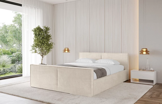 Bezug: Cord, Farbe: Beige - Poso 105, Stoffbeschreibung: POSO ist ein angenehm anzufühlender Velours mit Kordstruktur (35000 MartindaleZyklen) und leicht zu reinigender Möbellstoff, lichtecht (5) und pillingarm (5), Gewicht 380 g/m2 ±5%, Zimmer: Schlafzimmer, Länge: 222 cm, Breite: 136 cm, Höhe: 81 cm, Größe: 120x200 cm, Länge der Schlaffläche: 200 cm, Breite der Schlaffläche: 120 cm, Liegehöhe: 48 cm, Matratze: Mit H3 / H4 Taschenfederkern Matratze, Höhe der Matratze: 25 cm, Matratzentyp: Taschenfederkernmatratze, Bettkasten: Ja, Anzahl der Bettkasten: 1, Höhe der Bettkasten: 30 cm, Höhe des Kopfteils: 105 cm, Dicke des Kopfteils: 8 cm, Dicke des Fußteils: 7 cm, Gepolsterte Rückseite: Nein - 1