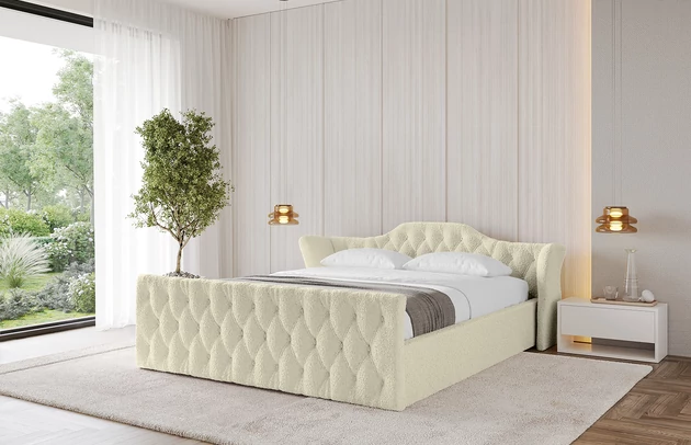 Bezug: Bouclé, Farbe: Beige - Quelle 02, Stoffbeschreibung: Polsterstoff Quelle: hochwertiger Bouclé Stoff, strapazierfähig, atmungsaktiv und pflegeleicht. (80.000 Martindale-Zyklen) 100 % PES, pillingarm(4-5), Gewicht 315 g/m² ±5 %, Zimmer: Schlafzimmer, Länge: 222 cm, Breite: 216 cm, Höhe: 81 cm, Größe: 200x200 cm, Länge der Schlaffläche: 200 cm, Breite der Schlaffläche: 200 cm, Liegehöhe: 48 cm, Matratze: Mit H3 / H4 Taschenfederkern Matratze, Höhe der Matratze: 25 cm, Matratzentyp: Taschenfederkernmatratze, Bettkasten: Ja, Anzahl der Bettkasten: 1, Höhe der Bettkasten: 30 cm, Höhe des Kopfteils: 81 cm, Dicke des Kopfteils: 8 cm, Dicke des Fußteils: 7 cm, Gepolsterte Rückseite: Nein - 1