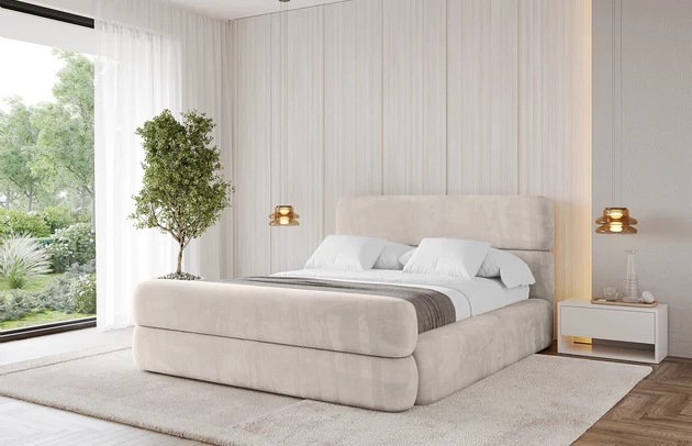 Bezug: Velvet, Farbe: Beige - Casablanca 2301, Stoffbeschreibung: Polsterstoff Casablanca: „Pet-friendly“, leicht zu reinigen (CleanBOO+), wasserabweisend mit Lotuseffekt, scheuerfest (45.000 Martindale- Zyklen), Gewicht 310g/m2 ±5 %, Zimmer: Schlafzimmer, Länge: 226 cm, Breite: 152 cm, Höhe: 110 cm, Größe: 120x200 cm, Länge der Schlaffläche: 200 cm, Breite der Schlaffläche: 120 cm, Liegehöhe: 48 cm, Matratze: Mit H3 / H4 Taschenfederkern Matratze, Höhe der Matratze: 25 cm, Matratzentyp: Taschenfederkernmatratze, Bettkasten: Ja, Anzahl der Bettkasten: 1, Höhe der Bettkasten: 30 cm, Höhe des Kopfteils: 110 cm, Dicke des Kopfteils: 8 cm, Dicke des Fußteils: 7 cm, Gepolsterte Rückseite: Nein - 1