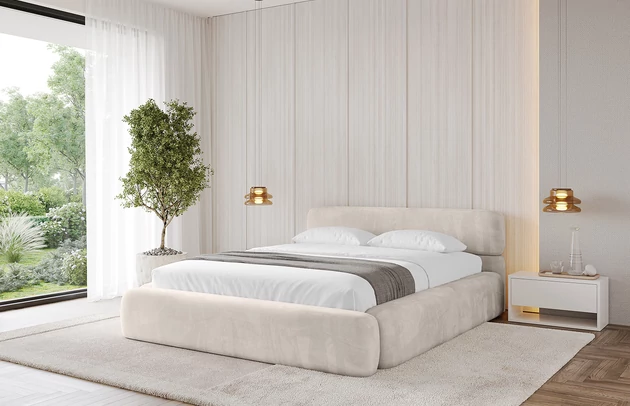 Bezug: Velvet, Farbe: Beige - Casablanca 2301, Stoffbeschreibung: Polsterstoff Casablanca: „Pet-friendly“, leicht zu reinigen (CleanBOO+), wasserabweisend mit Lotuseffekt, scheuerfest (45.000 Martindale- Zyklen), Gewicht 310g/m2 ±5 %, Zimmer: Schlafzimmer, Länge: 226 cm, Breite: 172 cm, Höhe: 81 cm, Größe: 140x200 cm, Länge der Schlaffläche: 200 cm, Breite der Schlaffläche: 140 cm, Liegehöhe: 48 cm, Matratze: Mit H3 / H4 Taschenfederkern Matratze, Höhe der Matratze: 25 cm, Matratzentyp: Taschenfederkernmatratze, Bettkasten: Ja, Anzahl der Bettkasten: 1, Höhe der Bettkasten: 30 cm, Höhe des Kopfteils: 81 cm, Dicke des Kopfteils: 8 cm, Gepolsterte Rückseite: Nein - 1