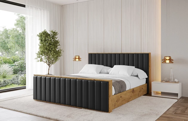 Bezug: Kunstleder, Farbe: Schwarz - Soft 11, Stoffbeschreibung: Polsterstoff SOFT:Leicht zu reinigendes Lederimitat. scheuerfest (100.000 Martindale-Zyklen). lichtecht (6). reibecht (4-5). 100%PU (Oberseite) + 75%PES mit 25%CO (Unterseite), Zimmer: Schlafzimmer, Länge: 230 cm, Breite: 140 cm, Höhe: 107 cm, Größe: 120x200 cm, Länge der Schlaffläche: 200 cm, Breite der Schlaffläche: 120 cm, Liegehöhe: 48 cm, Matratze: Mit H3 / H4 Taschenfederkern Matratze, Höhe der Matratze: 25 cm, Matratzentyp: Taschenfederkernmatratze, Bettkasten: Ja, Anzahl der Bettkasten: 1, Höhe der Bettkasten: 30 cm, Höhe des Kopfteils: 107 cm, Dicke des Kopfteils: 8 cm, Dicke des Fußteils: 7 cm, Gepolsterte Rückseite: Nein - 1