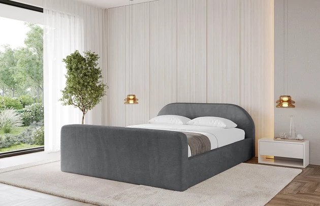 Bezug: Cord, Farbe: Dunkelgrau - Poso 115, Stoffbeschreibung: POSO ist ein angenehm anzufühlender Velours mit Kordstruktur (35000 MartindaleZyklen) und leicht zu reinigender Möbellstoff, lichtecht (5) und pillingarm (5), Gewicht 380 g/m2 ±5%, Zimmer: Schlafzimmer, Länge: 222 cm, Breite: 176 cm, Höhe: 81 cm, Größe: 160x200 cm, Länge der Schlaffläche: 200 cm, Breite der Schlaffläche: 160 cm, Liegehöhe: 48 cm, Matratze: Mit H3 / H4 Taschenfederkern Matratze, Höhe der Matratze: 25 cm, Matratzentyp: Taschenfederkernmatratze, Bettkasten: Ja, Anzahl der Bettkasten: 1, Höhe der Bettkasten: 30 cm, Höhe des Kopfteils: 105 cm, Dicke des Kopfteils: 8 cm, Dicke des Fußteils: 7 cm, Gepolsterte Rückseite: Nein - 1