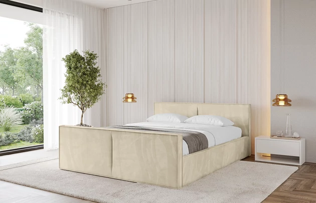 Bezug: Samt, Farbe: Beige - Monolith 4, Stoffbeschreibung: MONOLITH: Wasserabweisender und leicht zu reinigender Möbelstoff, scheuerfest (100.000 Martindale-Zyklen) lichtecht (5) und pillingarm (4-5), aus 100 % PES, Gewicht 330 g/m2 ±5 %, Zimmer: Schlafzimmer, Länge: 222 cm, Breite: 136 cm, Höhe: 81 cm, Größe: 120x200 cm, Länge der Schlaffläche: 200 cm, Breite der Schlaffläche: 120 cm, Liegehöhe: 48 cm, Matratze: Mit H3 / H4 Taschenfederkern Matratze, Höhe der Matratze: 25 cm, Matratzentyp: Taschenfederkernmatratze, Bettkasten: Ja, Anzahl der Bettkasten: 1, Höhe der Bettkasten: 30 cm, Höhe des Kopfteils: 105 cm, Dicke des Kopfteils: 8 cm, Dicke des Fußteils: 7 cm, Gepolsterte Rückseite: Nein - 1