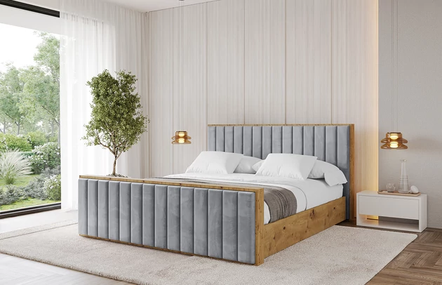 Bezug: Samt, Farbe: Grau - Casablanca 2314, Stoffbeschreibung: Polsterstoff Casablanca: „Pet-friendly“, leicht zu reinigen (CleanBOO+), wasserabweisend mit Lotuseffekt, scheuerfest (45.000 Martindale- Zyklen), Gewicht 310g/m2 ±5 %, Zimmer: Schlafzimmer, Länge: 230 cm, Breite: 160 cm, Höhe: 107 cm, Größe: 140x200 cm, Länge der Schlaffläche: 200 cm, Breite der Schlaffläche: 140 cm, Liegehöhe: 48 cm, Matratze: Mit H3 / H4 Taschenfederkern Matratze, Höhe der Matratze: 25 cm, Matratzentyp: Taschenfederkernmatratze, Bettkasten: Ja, Anzahl der Bettkasten: 1, Höhe der Bettkasten: 30 cm, Höhe des Kopfteils: 107 cm, Dicke des Kopfteils: 8 cm, Dicke des Fußteils: 7 cm, Gepolsterte Rückseite: Nein - 1