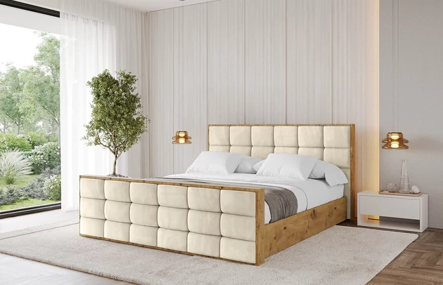 Bezug: Samt, Farbe: Beige - Monolith 4, Stoffbeschreibung: MONOLITH: Wasserabweisender und leicht zu reinigender Möbelstoff, scheuerfest (100.000 Martindale-Zyklen) lichtecht (5) und pillingarm (4-5), aus 100 % PES, Gewicht 330 g/m2 ±5 %, Zimmer: Schlafzimmer, Länge: 230 cm, Breite: 140 cm, Höhe: 107 cm, Größe: 120x200 cm, Länge der Schlaffläche: 200 cm, Breite der Schlaffläche: 120 cm, Liegehöhe: 48 cm, Matratze: Mit H3 / H4 Taschenfederkern Matratze, Höhe der Matratze: 25 cm, Matratzentyp: Taschenfederkernmatratze, Bettkasten: Ja, Anzahl der Bettkasten: 1, Höhe der Bettkasten: 30 cm, Höhe des Kopfteils: 107 cm, Dicke des Kopfteils: 8 cm, Dicke des Fußteils: 7 cm, Gepolsterte Rückseite: Nein - 1