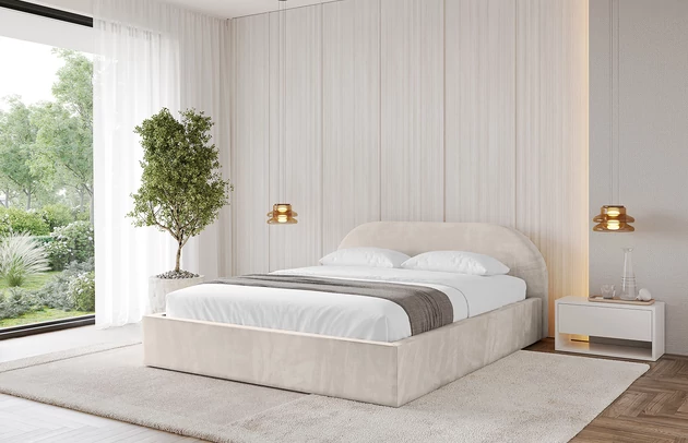 Bezug: Velvet, Farbe: Beige - Casablanca 2301, Stoffbeschreibung: Polsterstoff Casablanca: „Pet-friendly“, leicht zu reinigen (CleanBOO+), wasserabweisend mit Lotuseffekt, scheuerfest (45.000 Martindale- Zyklen), Gewicht 310g/m2 ±5 %, Zimmer: Schlafzimmer, Länge: 215 cm, Breite: 136 cm, Höhe: 81 cm, Größe: 120x200 cm, Länge der Schlaffläche: 200 cm, Breite der Schlaffläche: 120 cm, Liegehöhe: 48 cm, Matratze: Mit H3 / H4 Taschenfederkern Matratze, Höhe der Matratze: 25 cm, Matratzentyp: Taschenfederkernmatratze, Bettkasten: Ja, Anzahl der Bettkasten: 1, Höhe der Bettkasten: 30 cm, Höhe des Kopfteils: 105 cm, Dicke des Kopfteils: 8 cm, Gepolsterte Rückseite: Nein - 1