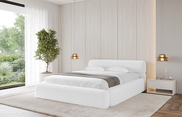 Bezug: Bouclé, Farbe: Weiß - Quelle 01, Stoffbeschreibung: Polsterstoff Quelle: hochwertiger Bouclé Stoff, strapazierfähig, atmungsaktiv und pflegeleicht. (80.000 Martindale-Zyklen) 100 % PES, pillingarm(4-5), Gewicht 315 g/m² ±5 %, Zimmer: Schlafzimmer, Länge: 226 cm, Breite: 172 cm, Höhe: 81 cm, Größe: 140x200 cm, Länge der Schlaffläche: 200 cm, Breite der Schlaffläche: 140 cm, Liegehöhe: 48 cm, Matratze: Mit H3 / H4 Taschenfederkern Matratze, Höhe der Matratze: 25 cm, Matratzentyp: Taschenfederkernmatratze, Bettkasten: Ja, Anzahl der Bettkasten: 1, Höhe der Bettkasten: 30 cm, Höhe des Kopfteils: 81 cm, Dicke des Kopfteils: 8 cm, Gepolsterte Rückseite: Nein - 1