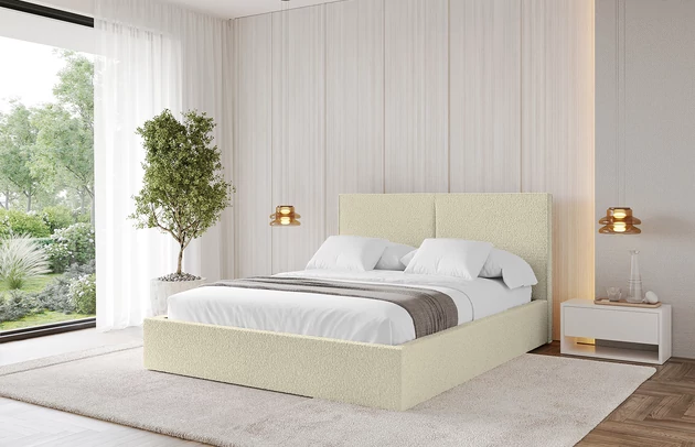 Bezug: Bouclé, Farbe: Beige - Quelle 02, Stoffbeschreibung: Polsterstoff Quelle: hochwertiger Bouclé Stoff, strapazierfähig, atmungsaktiv und pflegeleicht. (80.000 Martindale-Zyklen) 100 % PES, pillingarm(4-5), Gewicht 315 g/m² ±5 %, Zimmer: Schlafzimmer, Länge: 215 cm, Breite: 136 cm, Höhe: 105 cm, Größe: 120x200 cm, Länge der Schlaffläche: 200 cm, Breite der Schlaffläche: 120-cm, Matratze: Mit H3 / H4 Taschenfederkern Matratze, Höhe der Matratze: 25 cm, Bettkasten: Ja, Anzahl der Bettkasten: 1, Höhe der Bettkasten: 30 cm, Höhe des Kopfteils: 105 cm, Dicke des Kopfteils: 8 cm, Dicke des Fußteils: 7 cm, Gepolsterte Rückseite: Nein - 1