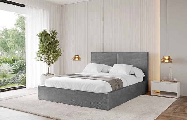 Bezug: Cord, Farbe: Dunkelgrau - Poso 115, Stoffbeschreibung: POSO ist ein angenehm anzufühlender Velours mit Kordstruktur (35000 MartindaleZyklen) und leicht zu reinigender Möbellstoff, lichtecht (5) und pillingarm (5), Gewicht 380 g/m2 ±5%, Zimmer: Schlafzimmer, Länge: 215 cm, Breite: 136 cm, Höhe: 105 cm, Größe: 120x200 cm, Länge der Schlaffläche: 200 cm, Breite der Schlaffläche: 120 cm, Liegehöhe: 48 cm, Matratze: Mit H3 / H4 Taschenfederkern Matratze, Höhe der Matratze: 25 cm, Matratzentyp: Taschenfederkernmatratze, Bettkasten: Ja, Anzahl der Bettkasten: 1, Höhe der Bettkasten: 30 cm, Höhe des Kopfteils: 105 cm, Dicke des Kopfteils: 8 cm, Gepolsterte Rückseite: Nein - 1