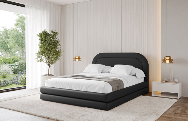 Bezug: Kunstleder, Farbe: Schwarz - Soft 11, Stoffbeschreibung: Polsterstoff SOFT:Leicht zu reinigendes Lederimitat. scheuerfest (100.000 Martindale-Zyklen). lichtecht (6). reibecht (4-5). 100%PU (Oberseite) + 75%PES mit 25%CO (Unterseite), Zimmer: Schlafzimmer, Länge: 224 cm, Breite: 168 cm, Höhe: 110 cm, Größe: 140x200 cm, Länge der Schlaffläche: 200 cm, Breite der Schlaffläche: 140 cm, Liegehöhe: 48 cm, Matratze: Mit H3 / H4 Taschenfederkern Matratze, Höhe der Matratze: 25 cm, Bettkasten: Ja, Anzahl der Bettkasten: 1, Höhe der Bettkasten: 33 cm, Höhe des Kopfteils: 110 cm, Dicke des Kopfteils: 8 cm, Dicke des Fußteils: 7 cm, Gepolsterte Rückseite: Nein - 1