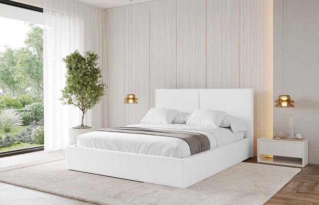 Bezug: Kunstleder, Farbe: Weiß Kunstleder - Soft 17, Stoffbeschreibung: Polsterstoff SOFT:Leicht zu reinigendes Lederimitat. scheuerfest (100.000 Martindale-Zyklen). lichtecht (6). reibecht (4-5). 100%PU (Oberseite) + 75%PES mit 25%CO (Unterseite), Zimmer: Schlafzimmer, Länge: 215 cm, Breite: 136 cm, Höhe: 105 cm, Größe: 120x200 cm, Länge der Schlaffläche: 200 cm, Breite der Schlaffläche: 120-cm, Matratze: Mit H3 / H4 Taschenfederkern Matratze, Höhe der Matratze: 25 cm, Bettkasten: Ja, Anzahl der Bettkasten: 1, Höhe der Bettkasten: 30 cm, Höhe des Kopfteils: 105 cm, Dicke des Kopfteils: 8 cm, Dicke des Fußteils: 7 cm, Gepolsterte Rückseite: Nein - 1