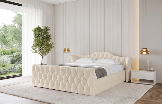 Bezug: Cord, Farbe: Beige - Poso 105, Stoffbeschreibung: POSO ist ein angenehm anzufühlender Velours mit Kordstruktur (35000 MartindaleZyklen) und leicht zu reinigender Möbellstoff, lichtecht (5) und pillingarm (5), Gewicht 380 g/m2 ±5%, Zimmer: Schlafzimmer, Länge: 222 cm, Breite: 156 cm, Höhe: 81 cm, Größe: 140x200 cm, Länge der Schlaffläche: 200 cm, Breite der Schlaffläche: 140 cm, Liegehöhe: 48 cm, Matratze: Mit H3 / H4 Taschenfederkern Matratze, Höhe der Matratze: 25 cm, Matratzentyp: Taschenfederkernmatratze, Bettkasten: Ja, Anzahl der Bettkasten: 1, Höhe der Bettkasten: 30 cm, Höhe des Kopfteils: 81 cm, Dicke des Kopfteils: 8 cm, Dicke des Fußteils: 7 cm, Gepolsterte Rückseite: Nein - 1