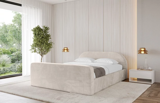 Bezug: Velvet, Farbe: Beige - Casablanca 2301, Stoffbeschreibung: Polsterstoff Casablanca: „Pet-friendly“, leicht zu reinigen (CleanBOO+), wasserabweisend mit Lotuseffekt, scheuerfest (45.000 Martindale- Zyklen), Gewicht 310g/m2 ±5 %, Zimmer: Schlafzimmer, Länge: 222 cm, Breite: 136 cm, Höhe: 81 cm, Größe: 120x200 cm, Länge der Schlaffläche: 200 cm, Breite der Schlaffläche: 120 cm, Liegehöhe: 48 cm, Matratze: Mit H3 / H4 Taschenfederkern Matratze, Höhe der Matratze: 25 cm, Matratzentyp: Taschenfederkernmatratze, Bettkasten: Ja, Anzahl der Bettkasten: 1, Höhe der Bettkasten: 30 cm, Höhe des Kopfteils: 105 cm, Dicke des Kopfteils: 8 cm, Dicke des Fußteils: 7 cm, Gepolsterte Rückseite: Nein - 1