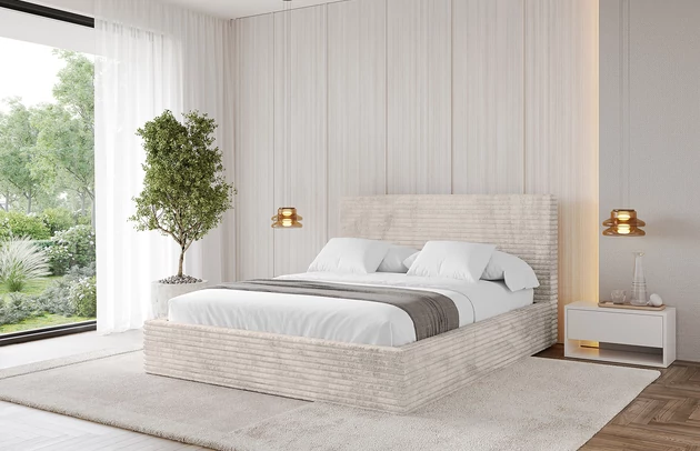 Bezug: Cord, Farbe: Creme - Tilia 01, Stoffbeschreibung: Polsterstoff Cord: angenehma Polsterstoff mit Kordstruktur (90.000 - 100.000 Martindale-Zyklen) leicht zu reinigender Möbellstoff, pillingarm (4-5), aus 100 %PES, 420 g/m2 ±5 %, Zimmer: Schlafzimmer, Länge: 215 cm, Breite: 136 cm, Höhe: 105 cm, Größe: 120x200 cm, Länge der Schlaffläche: 200 cm, Breite der Schlaffläche: 120 cm, Liegehöhe: 48 cm, Matratze: Mit H3 / H4 Taschenfederkern Matratze, Höhe der Matratze: 25 cm, Matratzentyp: Taschenfederkernmatratze, Bettkasten: Ja, Anzahl der Bettkasten: 1, Höhe der Bettkasten: 30 cm, Höhe des Kopfteils: 105 cm, Dicke des Kopfteils: 8 cm, Gepolsterte Rückseite: Nein - 1