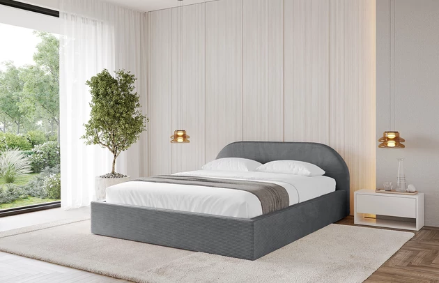 Bezug: Cord, Farbe: Dunkelgrau - Poso 115, Stoffbeschreibung: POSO ist ein angenehm anzufühlender Velours mit Kordstruktur (35000 MartindaleZyklen) und leicht zu reinigender Möbellstoff, lichtecht (5) und pillingarm (5), Gewicht 380 g/m2 ±5%, Zimmer: Schlafzimmer, Länge: 215 cm, Breite: 136 cm, Höhe: 81 cm, Größe: 120x200 cm, Länge der Schlaffläche: 200 cm, Breite der Schlaffläche: 120 cm, Liegehöhe: 48 cm, Matratze: Mit H3 / H4 Taschenfederkern Matratze, Höhe der Matratze: 25 cm, Matratzentyp: Taschenfederkernmatratze, Bettkasten: Ja, Anzahl der Bettkasten: 1, Höhe der Bettkasten: 30 cm, Höhe des Kopfteils: 105 cm, Dicke des Kopfteils: 8 cm, Gepolsterte Rückseite: Nein - 1