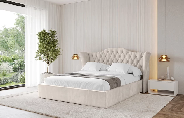 Bezug: Velvet, Farbe: Beige - Casablanca 2301, Zimmer: Schlafzimmer, Länge: 215 cm, Breite: 136 cm, Höhe: 105 cm, Größe: 120x200 cm, Länge der Schlaffläche: 200 cm, Breite der Schlaffläche: 120 cm, Liegehöhe: 48 cm, Matratze: Mit H3 / H4 Taschenfederkern Matratze, Höhe der Matratze: 25 cm, Matratzentyp: Taschenfederkernmatratze, Bettkasten: Ja, Anzahl der Bettkasten: 1, Höhe der Bettkasten: 30 cm, Höhe des Kopfteils: 105 cm, Dicke des Kopfteils: 8 cm, Gepolsterte Rückseite: Nein - 1