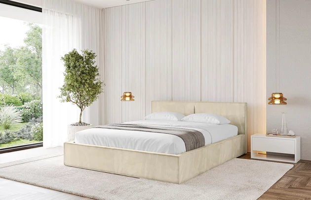 Bezug: Samt, Farbe: Beige - Monolith 4, Stoffbeschreibung: MONOLITH: Wasserabweisender und leicht zu reinigender Möbelstoff, scheuerfest (100.000 Martindale-Zyklen) lichtecht (5) und pillingarm (4-5), aus 100 % PES, Gewicht 330 g/m2 ±5 %, Zimmer: Schlafzimmer, Länge: 215 cm, Breite: 136 cm, Höhe: 81 cm, Größe: 120x200 cm, Länge der Schlaffläche: 200 cm, Breite der Schlaffläche: 120 cm, Liegehöhe: 48 cm, Matratze: Mit H3 / H4 Taschenfederkern Matratze, Höhe der Matratze: 25 cm, Matratzentyp: Taschenfederkernmatratze, Bettkasten: Ja, Anzahl der Bettkasten: 1, Höhe der Bettkasten: 30 cm, Höhe des Kopfteils: 105 cm, Dicke des Kopfteils: 8 cm, Gepolsterte Rückseite: Nein - 1