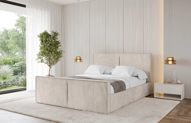 Bezug: Velvet, Farbe: Beige - Casablanca 2301, Zimmer: Schlafzimmer, Länge: 222 cm, Breite: 136 cm, Höhe: 105 cm, Größe: 120x200 cm, Länge der Schlaffläche: 200 cm, Breite der Schlaffläche: 120 cm, Matratze: Mit H3 / H4 Taschenfederkern Matratze, Höhe der Matratze: 25 cm, Bettkasten: Ja, Anzahl der Bettkasten: 1, Höhe der Bettkasten: 30 cm, Höhe des Kopfteils: 105 cm, Dicke des Kopfteils: 8 cm, Dicke des Fußteils: 7 cm, Gepolsterte Rückseite: Nein - 1