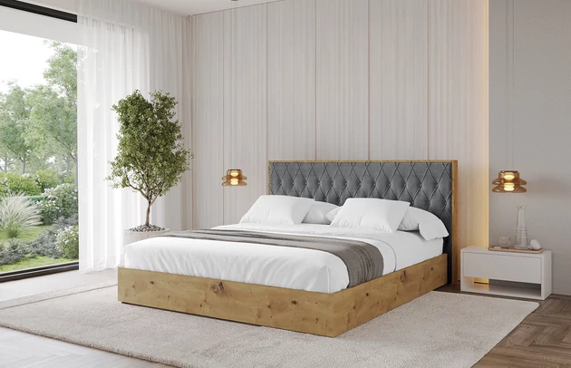 Bezug: Cord, Farbe: Dunkelgrau - Poso 115, Stoffbeschreibung: POSO ist ein angenehm anzufühlender Velours mit Kordstruktur (35000 MartindaleZyklen) und leicht zu reinigender Möbellstoff, lichtecht (5) und pillingarm (5), Gewicht 380 g/m2 ±5%, Zimmer: Schlafzimmer, Länge: 220 cm, Breite: 140 cm, Höhe: 107 cm, Größe: 120x200 cm, Länge der Schlaffläche: 200 cm, Breite der Schlaffläche: 120 cm, Liegehöhe: 48 cm, Matratze: Mit H3 / H4 Taschenfederkern Matratze, Höhe der Matratze: 25 cm, Matratzentyp: Taschenfederkernmatratze, Bettkasten: Ja, Anzahl der Bettkasten: 1, Höhe der Bettkasten: 30 cm, Höhe des Kopfteils: 107 cm, Dicke des Kopfteils: 8 cm, Gepolsterte Rückseite: Nein - 1