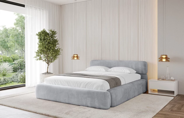 Bezug: Velvet, Farbe: Hellgrau - Monolith 84, Stoffbeschreibung: MONOLITH: Wasserabweisender und leicht zu reinigender Möbelstoff, scheuerfest (100.000 Martindale-Zyklen) lichtecht (5) und pillingarm (4-5), aus 100 % PES, Gewicht 330 g/m2 ±5 %, Zimmer: Schlafzimmer, Länge: 226 cm, Breite: 172 cm, Höhe: 81 cm, Größe: 140x200 cm, Länge der Schlaffläche: 200 cm, Breite der Schlaffläche: 140 cm, Liegehöhe: 48 cm, Matratze: Mit H3 / H4 Taschenfederkern Matratze, Höhe der Matratze: 25 cm, Matratzentyp: Taschenfederkernmatratze, Bettkasten: Ja, Anzahl der Bettkasten: 1, Höhe der Bettkasten: 30 cm, Höhe des Kopfteils: 81 cm, Dicke des Kopfteils: 8 cm, Gepolsterte Rückseite: Nein - 1