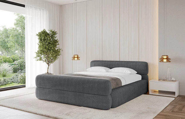 Bezug: Cord, Farbe: Dunkelgrau - Poso 115, Stoffbeschreibung: POSO ist ein angenehm anzufühlender Velours mit Kordstruktur (35000 MartindaleZyklen) und leicht zu reinigender Möbellstoff, lichtecht (5) und pillingarm (5), Gewicht 380 g/m2 ±5%, Zimmer: Schlafzimmer, Länge: 226 cm, Breite: 152 cm, Höhe: 81 cm, Größe: 120x200 cm, Länge der Schlaffläche: 200 cm, Breite der Schlaffläche: 120 cm, Liegehöhe: 48 cm, Matratze: Mit H3 / H4 Taschenfederkern Matratze, Höhe der Matratze: 25 cm, Matratzentyp: Taschenfederkernmatratze, Bettkasten: Ja, Anzahl der Bettkasten: 1, Höhe der Bettkasten: 30 cm, Höhe des Kopfteils: 81 cm, Dicke des Kopfteils: 8 cm, Dicke des Fußteils: 7 cm, Gepolsterte Rückseite: Nein - 1