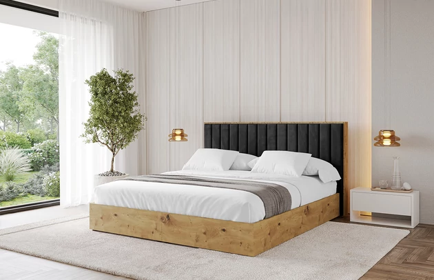 Bezug: Samt, Farbe: Schwarz - Casablanca 2316, Stoffbeschreibung: Polsterstoff Casablanca: „Pet-friendly“, leicht zu reinigen (CleanBOO+), wasserabweisend mit Lotuseffekt, scheuerfest (45.000 Martindale- Zyklen), Gewicht 310g/m2 ±5 %, Zimmer: Schlafzimmer, Länge: 220 cm, Breite: 140 cm, Höhe: 107 cm, Größe: 120x200 cm, Länge der Schlaffläche: 200 cm, Breite der Schlaffläche: 120 cm, Liegehöhe: 48 cm, Matratze: Mit H3 / H4 Taschenfederkern Matratze, Höhe der Matratze: 25 cm, Matratzentyp: Taschenfederkernmatratze, Bettkasten: Ja, Anzahl der Bettkasten: 1, Höhe der Bettkasten: 30 cm, Höhe des Kopfteils: 107 cm, Dicke des Kopfteils: 8 cm, Gepolsterte Rückseite: Nein - 1