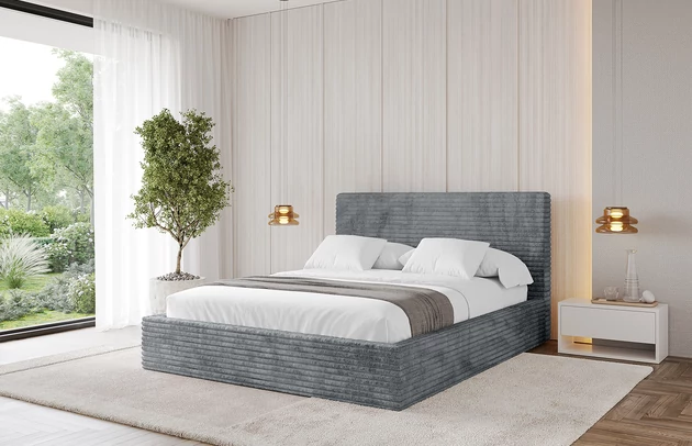 Bezug: Cord, Farbe: Dunkelgrau - Tilia 90, Stoffbeschreibung: Polsterstoff Cord: angenehma Polsterstoff mit Kordstruktur (90.000 - 100.000 Martindale-Zyklen) leicht zu reinigender Möbellstoff, pillingarm (4-5), aus 100 %PES, 420 g/m2 ±5 %, Zimmer: Schlafzimmer, Länge: 215 cm, Breite: 136 cm, Höhe: 105 cm, Größe: 120x200 cm, Länge der Schlaffläche: 200 cm, Breite der Schlaffläche: 120 cm, Liegehöhe: 48 cm, Matratze: Mit H3 / H4 Taschenfederkern Matratze, Höhe der Matratze: 25 cm, Matratzentyp: Taschenfederkernmatratze, Bettkasten: Ja, Anzahl der Bettkasten: 1, Höhe der Bettkasten: 30 cm, Höhe des Kopfteils: 105 cm, Dicke des Kopfteils: 8 cm, Gepolsterte Rückseite: Nein - 1