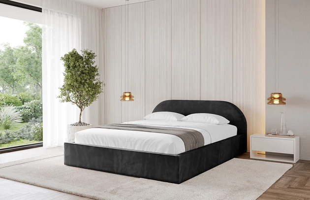 Bezug: Samt, Farbe: Schwarz - Casablanca 2316, Stoffbeschreibung: Polsterstoff Casablanca: „Pet-friendly“, leicht zu reinigen (CleanBOO+), wasserabweisend mit Lotuseffekt, scheuerfest (45.000 Martindale- Zyklen), Gewicht 310g/m2 ±5 %, Zimmer: Schlafzimmer, Länge: 215 cm, Breite: 136 cm, Höhe: 81 cm, Größe: 120x200 cm, Länge der Schlaffläche: 200 cm, Breite der Schlaffläche: 120 cm, Liegehöhe: 48 cm, Matratze: Mit H3 / H4 Taschenfederkern Matratze, Höhe der Matratze: 25 cm, Matratzentyp: Taschenfederkernmatratze, Bettkasten: Ja, Anzahl der Bettkasten: 1, Höhe der Bettkasten: 30 cm, Höhe des Kopfteils: 105 cm, Dicke des Kopfteils: 8 cm, Gepolsterte Rückseite: Nein - 1