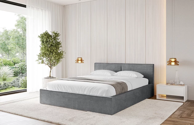 Bezug: Cord, Farbe: Dunkelgrau - Poso 115, Stoffbeschreibung: POSO ist ein angenehm anzufühlender Velours mit Kordstruktur (35000 MartindaleZyklen) und leicht zu reinigender Möbellstoff, lichtecht (5) und pillingarm (5), Gewicht 380 g/m2 ±5%, Zimmer: Schlafzimmer, Länge: 215 cm, Breite: 136 cm, Höhe: 81 cm, Größe: 120x200 cm, Länge der Schlaffläche: 200 cm, Breite der Schlaffläche: 120 cm, Liegehöhe: 48 cm, Matratze: Mit H3 / H4 Taschenfederkern Matratze, Höhe der Matratze: 25 cm, Matratzentyp: Taschenfederkernmatratze, Bettkasten: Ja, Anzahl der Bettkasten: 1, Höhe der Bettkasten: 30 cm, Höhe des Kopfteils: 105 cm, Dicke des Kopfteils: 8 cm, Gepolsterte Rückseite: Nein - 1