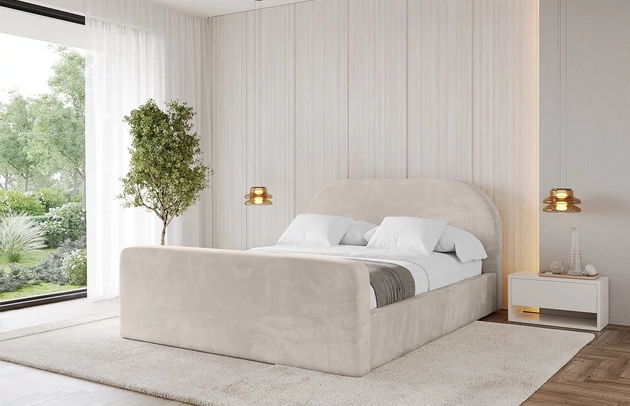 Bezug: Velvet, Farbe: Beige - Casablanca 2301, Stoffbeschreibung: Polsterstoff Casablanca: „Pet-friendly“, leicht zu reinigen (CleanBOO+), wasserabweisend mit Lotuseffekt, scheuerfest (45.000 Martindale- Zyklen), Gewicht 310g/m2 ±5 %, Zimmer: Schlafzimmer, Länge: 222 cm, Breite: 136 cm, Höhe: 105 cm, Größe: 120x200 cm, Länge der Schlaffläche: 200 cm, Breite der Schlaffläche: 120 cm, Liegehöhe: 48 cm, Matratze: Mit H3 / H4 Taschenfederkern Matratze, Höhe der Matratze: 25 cm, Matratzentyp: Taschenfederkernmatratze, Bettkasten: Ja, Anzahl der Bettkasten: 1, Höhe der Bettkasten: 30 cm, Höhe des Kopfteils: 105 cm, Dicke des Kopfteils: 8 cm, Dicke des Fußteils: 7 cm, Gepolsterte Rückseite: Nein - 1