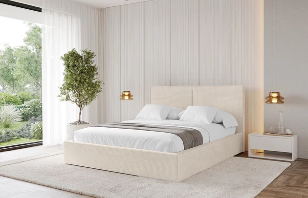 Bezug: Cord, Farbe: Beige - Poso 105, Stoffbeschreibung: POSO ist ein angenehm anzufühlender Velours mit Kordstruktur (35000 MartindaleZyklen) und leicht zu reinigender Möbellstoff, lichtecht (5) und pillingarm (5), Gewicht 380 g/m2 ±5%, Zimmer: Schlafzimmer, Länge: 215 cm, Breite: 136 cm, Höhe: 105 cm, Größe: 120x200 cm, Länge der Schlaffläche: 200 cm, Breite der Schlaffläche: 120-cm, Matratze: Mit H3 / H4 Taschenfederkern Matratze, Höhe der Matratze: 25 cm, Bettkasten: Ja, Anzahl der Bettkasten: 1, Höhe der Bettkasten: 30 cm, Höhe des Kopfteils: 105 cm, Dicke des Kopfteils: 8 cm, Dicke des Fußteils: 7 cm, Gepolsterte Rückseite: Nein - 1