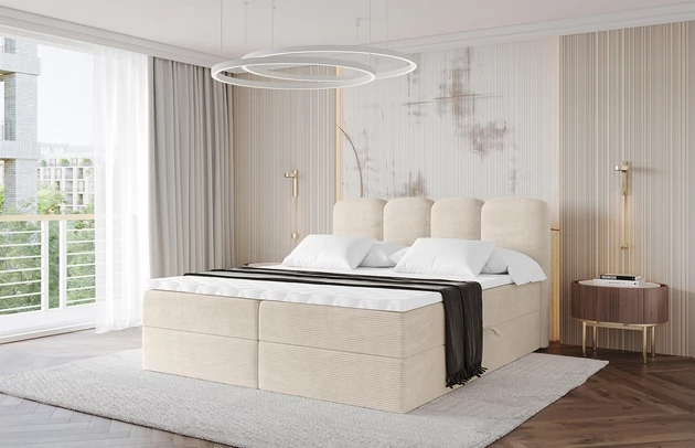 Bezug: Cord, Farbe: Beige - Poso 105, Stoffbeschreibung: POSO ist ein angenehm anzufühlender Velours mit Kordstruktur (35000 MartindaleZyklen) und leicht zu reinigender Möbellstoff, lichtecht (5) und pillingarm (5), Gewicht 380 g/m2 ±5%, Zimmer: Schlafzimmer, Länge: 207 cm, Breite: 120 cm, Höhe: 105 cm, Größe: 120x200 cm, Länge der Schlaffläche: 200 cm, Breite der Schlaffläche: 120 cm, Liegehöhe: 55 cm, Härtegrad der Matratze: H3, Höhe der Matratze: 20 cm, Matratze: Bonellfederung, Farbe des Toppers: Weiß, Höhe des Toppers: 5 cm, Material des Toppers: Schaumstoff, Bettkasten: Ja, Anzahl der Bettkasten: 2, Höhe der Bettkasten: 30 cm, Höhe des Kopfteils: 105 cm, Material der Füße: Plastik, Höhe der Füße: 2 cm, Dicke des Kopfteils: 8 cm, Dicke des Fußteils: 7 cm, Gepolsterte Rückseite: Nein - 1