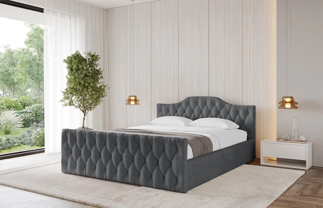 Bezug: Cord, Farbe: Dunkelgrau - Poso 115, Stoffbeschreibung: POSO ist ein angenehm anzufühlender Velours mit Kordstruktur (35000 MartindaleZyklen) und leicht zu reinigender Möbellstoff, lichtecht (5) und pillingarm (5), Gewicht 380 g/m2 ±5%, Zimmer: Schlafzimmer, Länge: 222 cm, Breite: 176 cm, Höhe: 81 cm, Größe: 160x200 cm, Länge der Schlaffläche: 200 cm, Breite der Schlaffläche: 160 cm, Liegehöhe: 48 cm, Matratze: Mit H3 / H4 Taschenfederkern Matratze, Höhe der Matratze: 25 cm, Matratzentyp: Taschenfederkernmatratze, Bettkasten: Ja, Anzahl der Bettkasten: 1, Höhe der Bettkasten: 30 cm, Höhe des Kopfteils: 81 cm, Dicke des Kopfteils: 8 cm, Dicke des Fußteils: 7 cm, Gepolsterte Rückseite: Nein - 1