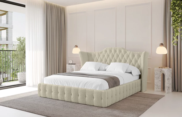 Bezug: Bouclé, Farbe: Beige - Quelle 02, Stoffbeschreibung: Polsterstoff Quelle: hochwertiger Bouclé Stoff, strapazierfähig, atmungsaktiv und pflegeleicht. (80.000 Martindale-Zyklen) 100 % PES, pillingarm(4-5), Gewicht 315 g/m² ±5 %, Zimmer: Schlafzimmer, Länge: 215 cm, Breite: 156 cm, Höhe: 105 cm, Größe: 140x200 cm, Länge der Schlaffläche: 200 cm, Breite der Schlaffläche: 140 cm, Liegehöhe: 48 cm, Matratze: Mit H3 / H4 Taschenfederkern Matratze, Höhe der Matratze: 25 cm, Matratzentyp: Taschenfederkernmatratze, Bettkasten: Ja, Anzahl der Bettkasten: 1, Höhe der Bettkasten: 30 cm, Höhe des Kopfteils: 105 cm, Dicke des Kopfteils: 8 cm, Gepolsterte Rückseite: Nein - 1