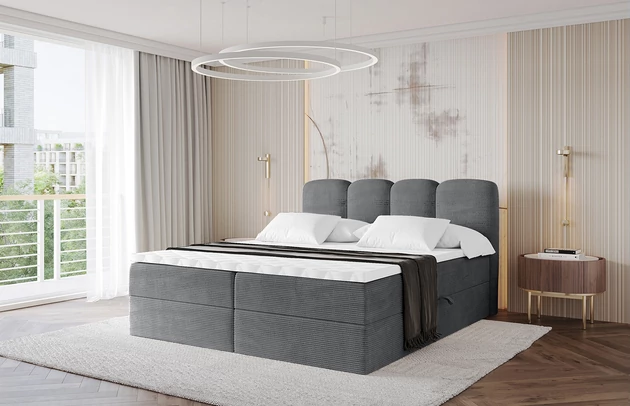 Bezug: Cord, Farbe: Dunkelgrau - Poso 115, Stoffbeschreibung: POSO ist ein angenehm anzufühlender Velours mit Kordstruktur (35000 MartindaleZyklen) und leicht zu reinigender Möbellstoff, lichtecht (5) und pillingarm (5), Gewicht 380 g/m2 ±5%, Zimmer: Schlafzimmer, Länge: 207 cm, Breite: 120 cm, Höhe: 105 cm, Größe: 120x200 cm, Länge der Schlaffläche: 200 cm, Breite der Schlaffläche: 120 cm, Liegehöhe: 55 cm, Härtegrad der Matratze: H3, Höhe der Matratze: 20 cm, Matratze: Bonellfederung, Farbe des Toppers: Weiß, Höhe des Toppers: 5 cm, Material des Toppers: Schaumstoff, Bettkasten: Ja, Anzahl der Bettkasten: 2, Höhe der Bettkasten: 30 cm, Höhe des Kopfteils: 105 cm, Material der Füße: Plastik, Höhe der Füße: 2 cm, Dicke des Kopfteils: 8 cm, Dicke des Fußteils: 7 cm, Gepolsterte Rückseite: Nein - 1